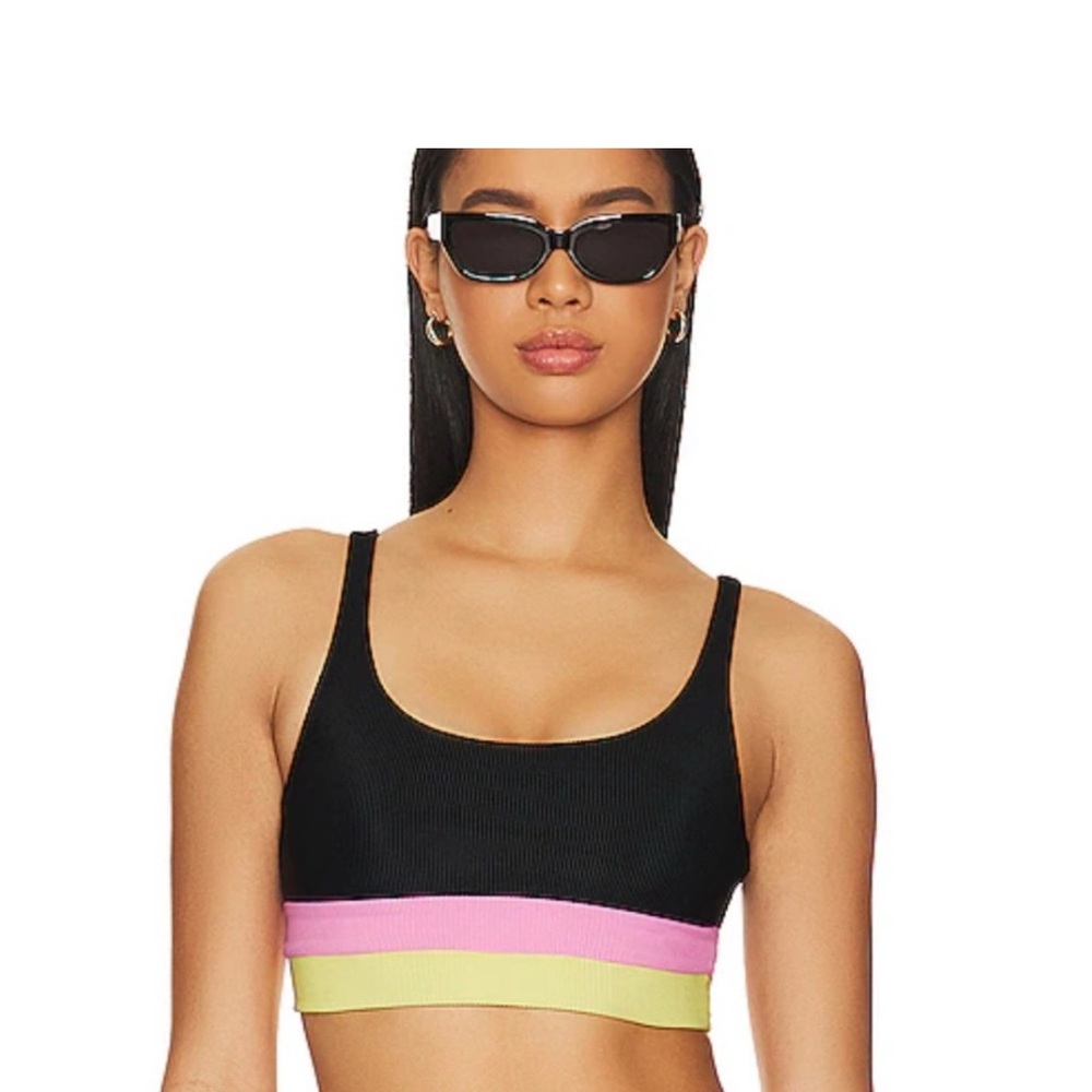 Beach Riot Black, Pink, and Yellow Bikini Top Size Large